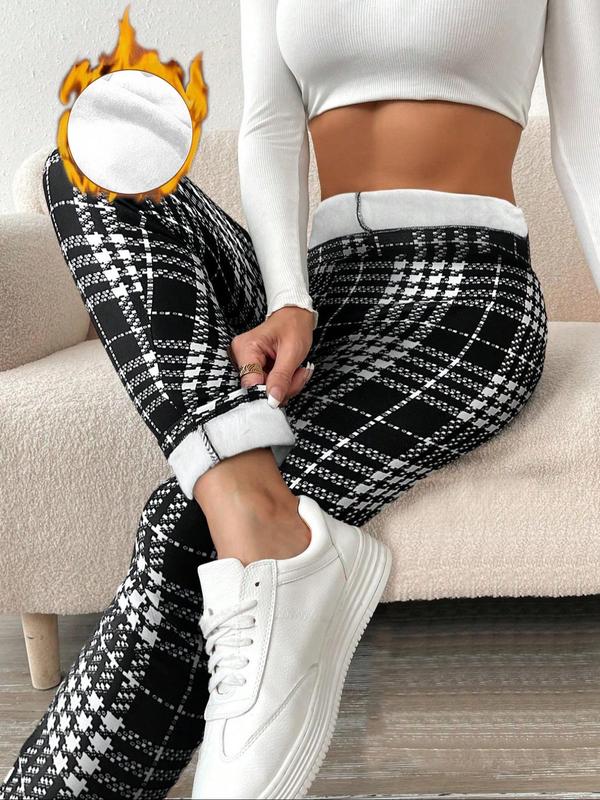 Women's Solid High Waist Thermal Lined Leggings, Casual Comfy Warm Skinny Pants for Daily Wear, Ladies Bottoms for Fall & Winter