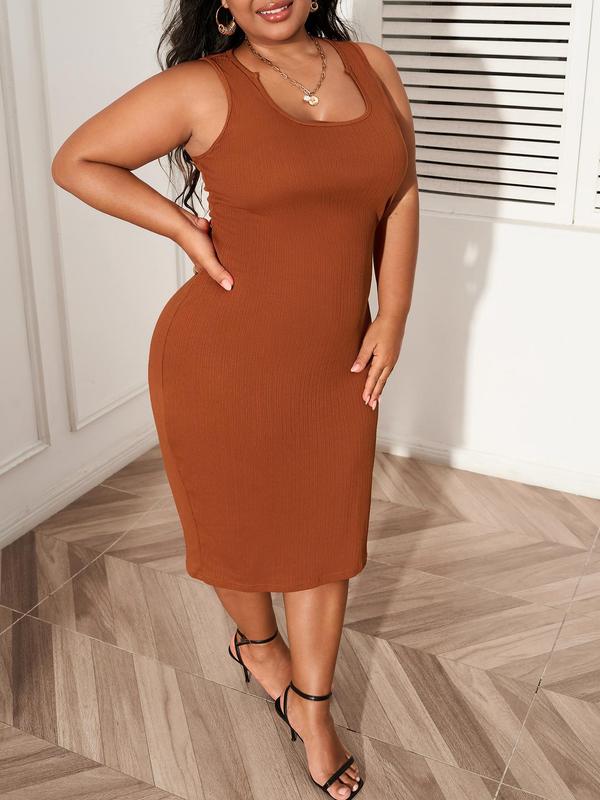  CURVZY Solid Square Neck Tank Dress & Button Front Outerwear Two-piece Set, Casual Fashion Cozy Two Piece Outfits for Daily Outdoor Wear, Women Plus Clothing for All Seasons