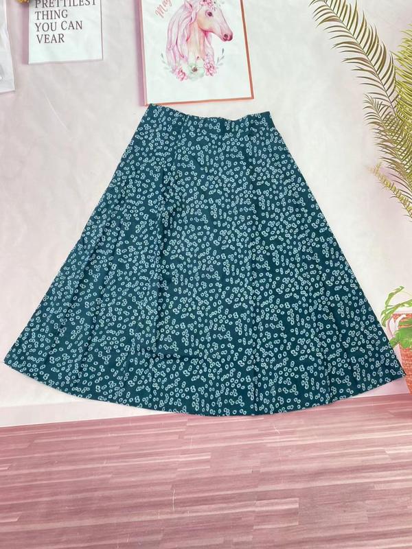 Women's Ditsy Floral Print Split Thigh A Line Skirt, Casual High Waist Midi Skirt for Beach Holiday Vacation, Graphic Skirts, Ladies Bottoms for All Seasons
