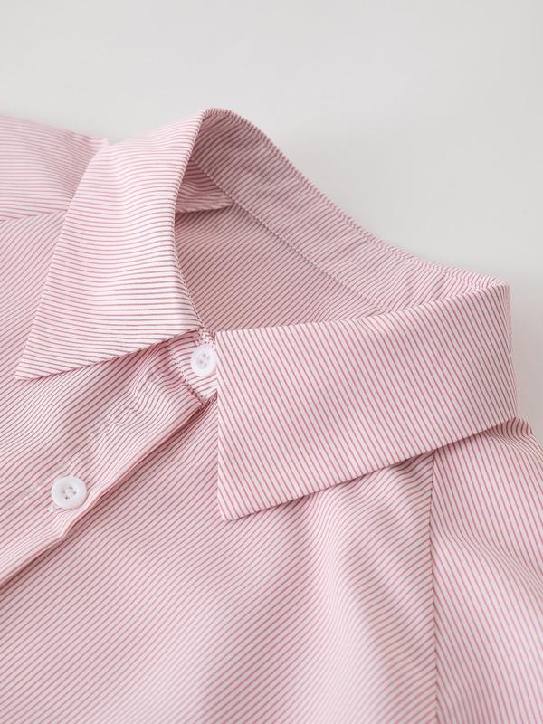 Women's Striped Print Button Front Pocket Shirred Ruffle  Shirt,  Casual Drop Shoulder Long Sleeve Top for Spring & Fall, Women's Clothes for Daily Wear
