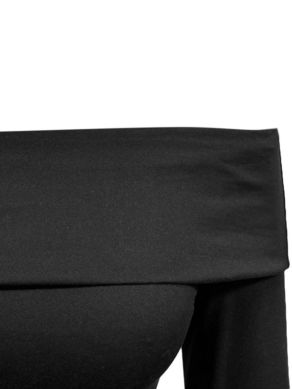 Women's Plain Ruched Off Shoulder Tee, Fashion Casual Asymmetrical Hem Long Sleeve T-Shirt for Spring & Fall, Women's Clothing for Daily Wear
