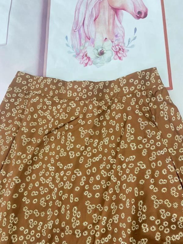 Women's Ditsy Floral Print Split Thigh A Line Skirt, Casual High Waist Midi Skirt for Beach Holiday Vacation, Graphic Skirts, Ladies Bottoms for All Seasons