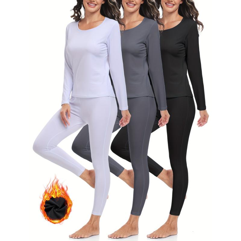 3-Pack Women's Thermal Underwear Set, Fleece-lined, Warm And Comfortable, Soft And Highly Stretchy Base Layer For Winter, Perfect For Cold Weather