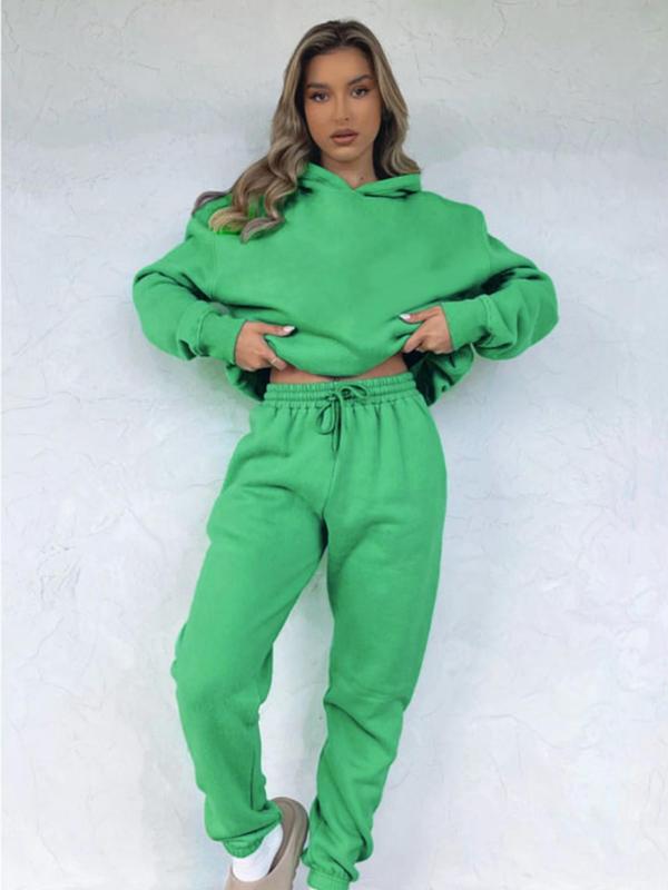Sporty Two-Piece Set Women's Plain Drop Shoulder Pocket Hoodie & Drawstring Sweatpants Sports Sweatsuit Set, Fashion Cozy Breathable Two-piece Outfits for Workout Gym, Women Sportswear Clothes for Fall & Winter