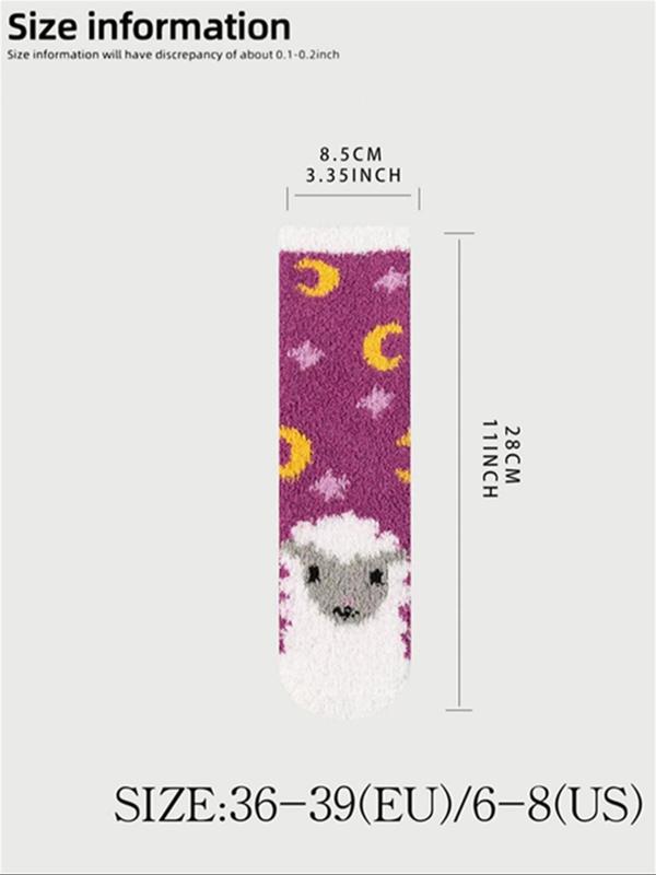 Women's Cartoon Animal Snowman Print Fuzzy Crew Socks, Cute Casual Soft Comfortable Mid-Calf Socks for Fall & Winter, Women's Socks for Daily Wear
