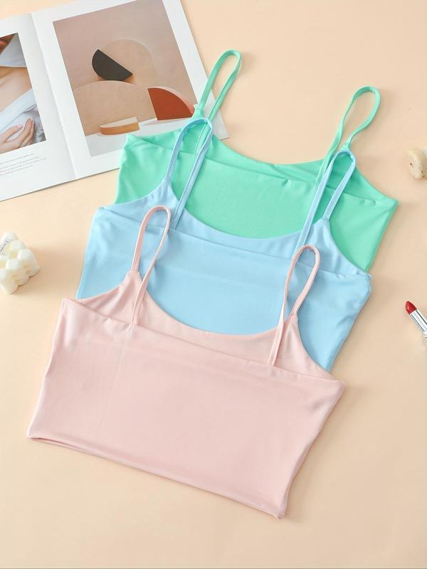 Women's  Solid Crop Cami Top, Casual Spaghetti Strap Sleeveless Cropped Top for Daily Wear, Ladies Clothes for All Seasons