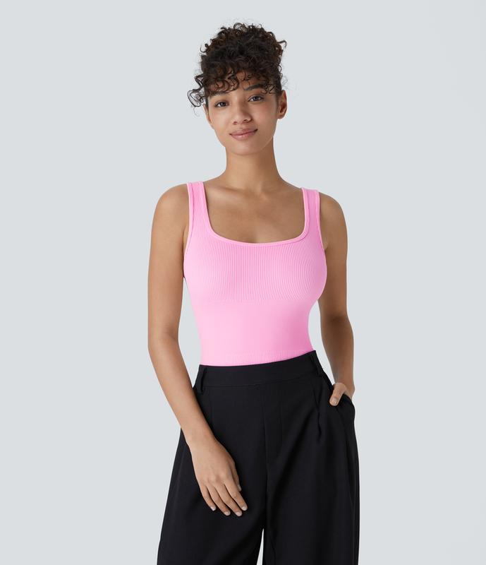 Halara 2-Piece Seamless Flow Square Neck Backless Casual Smooth Bodysuit