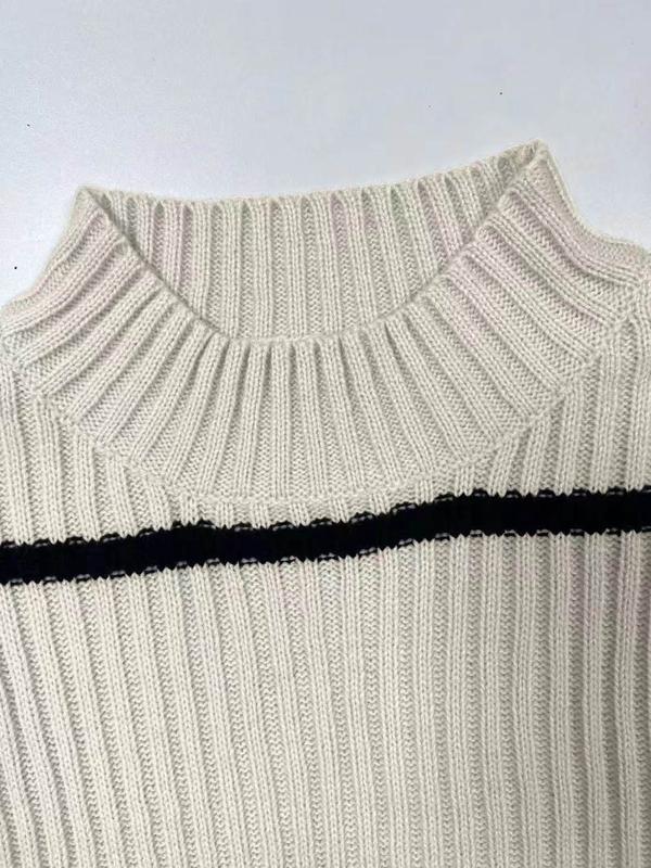 Women's Contrast Binding Drop Shoulder Sweater & Wide Leg Pants Two-piece Set, Casual Fashion Cozy Knitwear Set for Daily Outdoor Wear, Women Knitwear for Fall & Winter