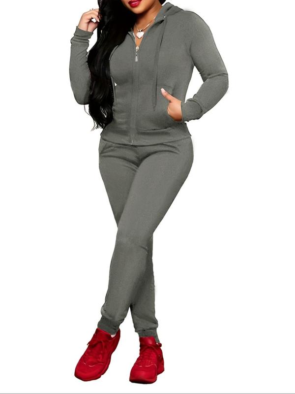 Two-piece Set Women's Ombre Print Zip Up Hoodie & Drawstring Waist Pants, Casual Long Sleeve Hooded Sweatshirt & Trousers for Fall & Winter, Women's Clothes for Daily Wear