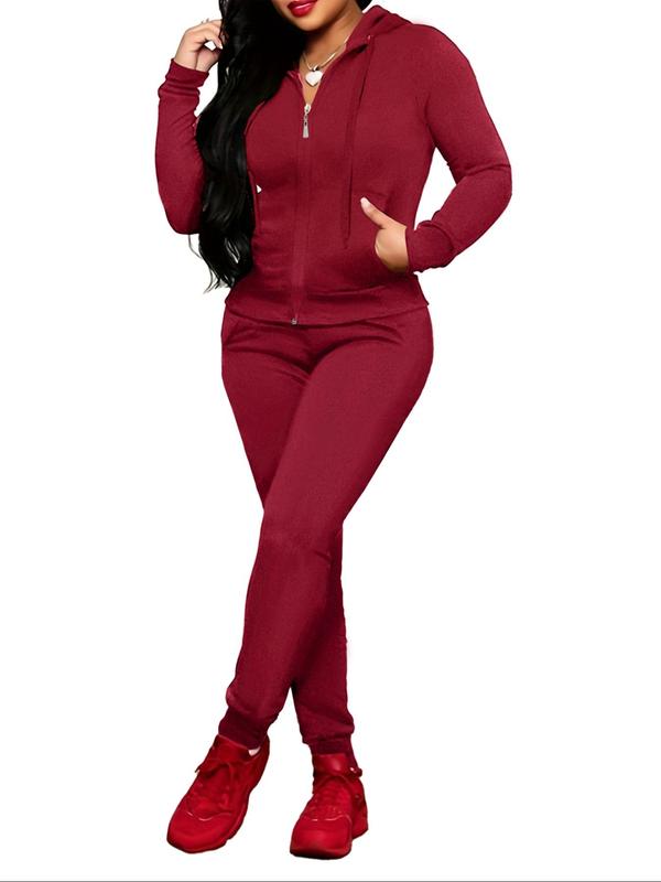 Two-piece Set Women's Ombre Print Zip Up Hoodie & Drawstring Waist Pants, Casual Long Sleeve Hooded Sweatshirt & Trousers for Fall & Winter, Women's Clothes for Daily Wear