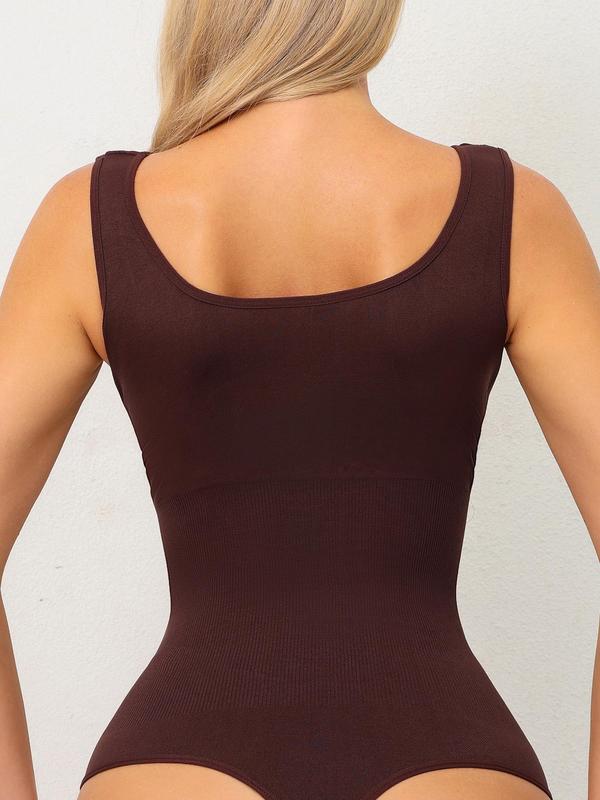 Women's Solid Scoop Neck Cami Shapewear Bodysuit, Casual Fajas Shapewear Clothing for Daily Wear, Women's Shapewear for All Seasons, Bodysuit for Women