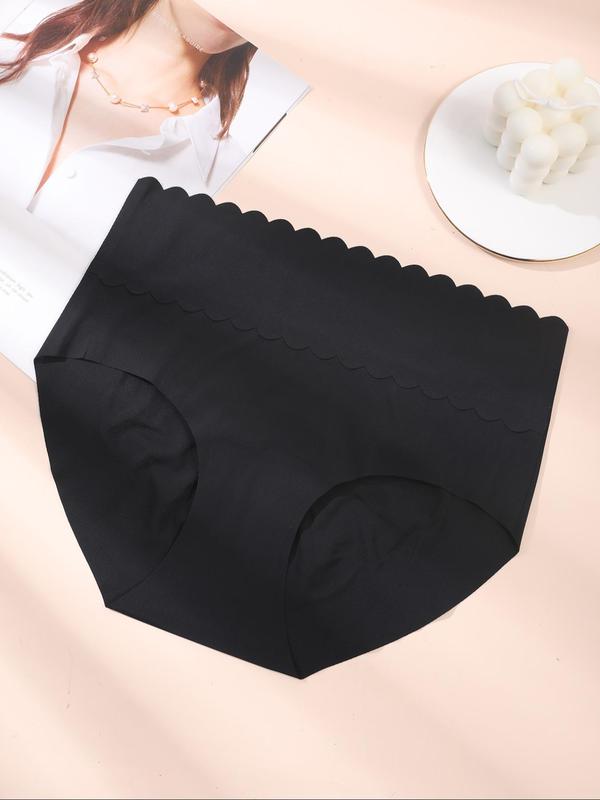 Women's Solid Scallop Trim Seamless Knicker, Underwear for Women, Seamless Panties for Women, Soft Comfy Breathable Panties for Women for Daily Wear, Ladies Underwear for All Seasons