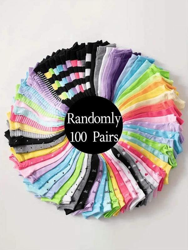 Women's 20 Pairs Random Striped Heart Polka Dot Ankle Socks, Low Cut Comfy Breathable Socks for Daily Wear, Multipack Knit Socks for Women, Mixed Color Socks for All Seasons