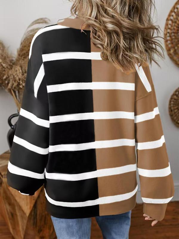 Women's Colorblock Striped Print Drop Shoulder Sweater, Casual Long Sleeve Round Neck Jumper for Fall & Winter, Fashion Ladies' Knitwear for Daily Wear