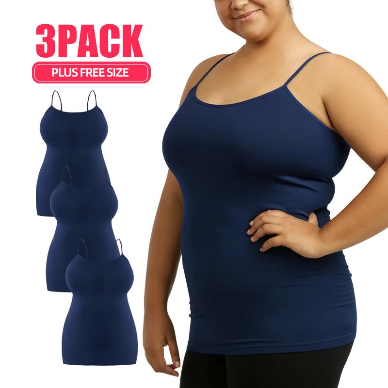 3 Pack Women's Curvy Plus Size Seamless Scoop Neck Camisole Tank Top with Adjustable Spaghetti Strap Plus Free Size, Stretch Seamless Sleeveless Basic Layering Gym Athletic Yoga Tops, Womenswear Basic Undershirts Camisoles, Everyday Layers Comfort Lady