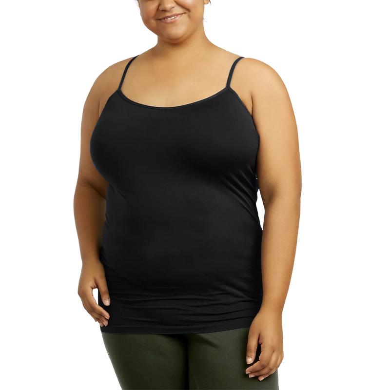 3 Pack Women's Curvy Plus Size Seamless Scoop Neck Camisole Tank Top with Adjustable Spaghetti Strap Plus Free Size, Stretch Seamless Sleeveless Basic Layering Gym Athletic Yoga Tops, Womenswear Basic Undershirts Camisoles, Everyday Layers Comfort Lady