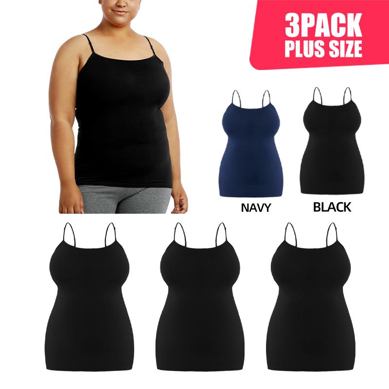 3 Pack Women's Curvy Plus Size Seamless Scoop Neck Camisole Tank Top with Adjustable Spaghetti Strap Plus Free Size, Stretch Seamless Sleeveless Basic Layering Gym Athletic Yoga Tops, Womenswear Basic Undershirts Camisoles, Everyday Layers Comfort Lady