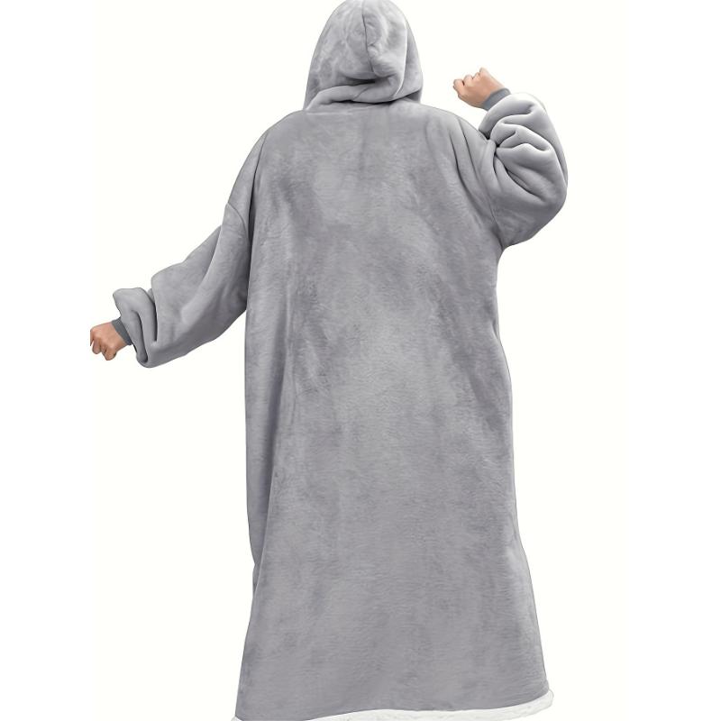 Plus Size Cozy Winter Wearable Fleece Blanket Robe - Soft Flannel Long Sleeve Hooded Design with Pockets for Relaxation - Perfect for Cold Weather Lounging and Outdoor Activities