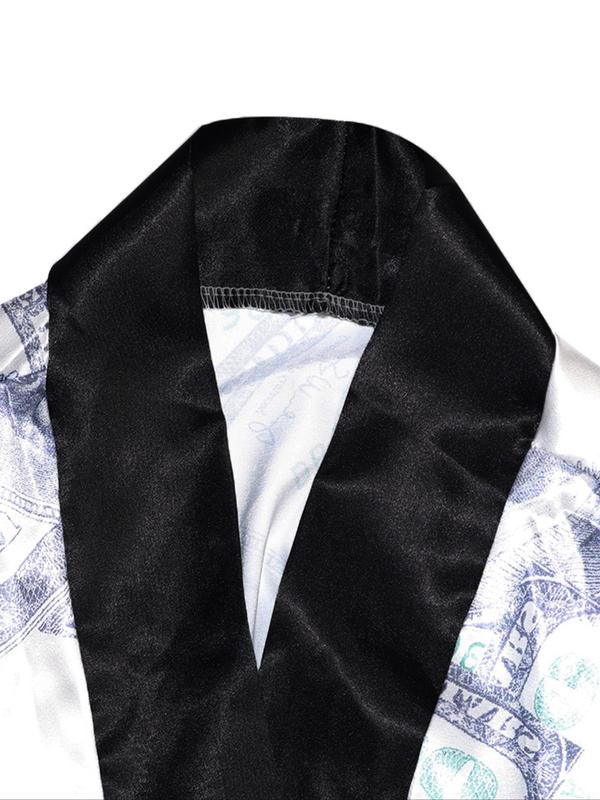 Women's All Over Print Contrast Binding Belted Robe, Casual Long Sleeve Open Front Robe, Ladies Sleepwear for Spring & Fall