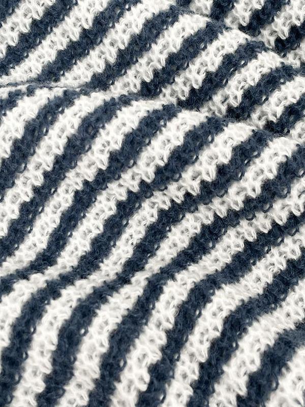 Women's Striped Print Off Shoulder Knit Top, Casual Bishop Sleeve Jumper for Fall & Winter, Fashion Ladies' Knitwear for Daily Wear