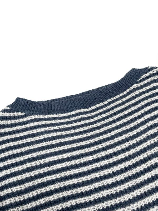 Women's Striped Print Off Shoulder Knit Top, Casual Bishop Sleeve Jumper for Fall & Winter, Fashion Ladies' Knitwear for Daily Wear
