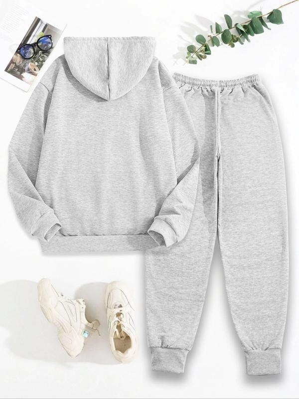 Women's Moon Print Long Sleeve Hoodie & Drawstring Waist Sweatpants Two-piece Set, Casual Drop Shoulder Hooded Sweatshirt & Pocket Pants for Fall & Winter, Women's Clothes for Daily Wear