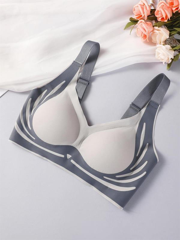 Women's Colorblock Print Wireless Bralette, Soft Comfy Breathable Bra, Women's Lingerie for All Seasons