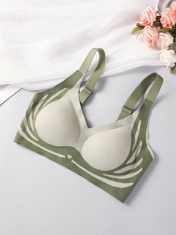 Women's Colorblock Print Wireless Bralette, Soft Comfy Breathable Bra, Women's Lingerie for All Seasons