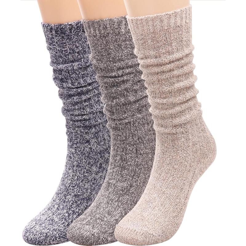 3 pairs women winter wool cable knit crew knee high boot socks, size 5-11 w605 Cotton Fashion Womenswear casual