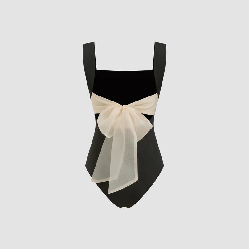 Cider [2 colors, size 2-24] Square Neck Ruched Bowknot Bodysuit
