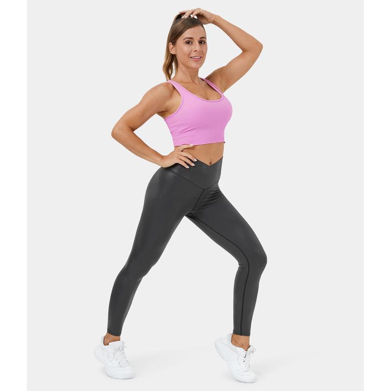 Halara Softlyzero Faux Leather Crossover Back Pocket Foil Print Stretchy Casual Faux Leather Leggings