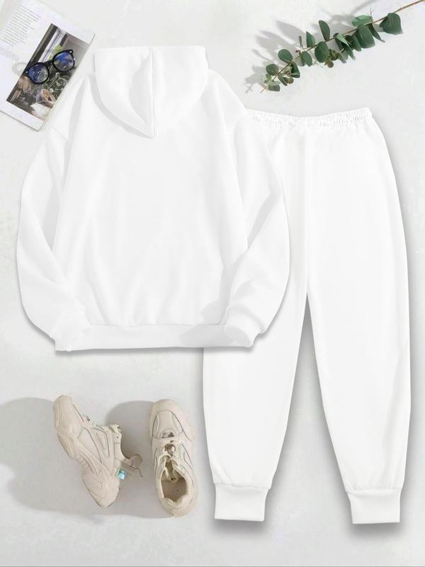Women's Moon Print Long Sleeve Hoodie & Drawstring Waist Sweatpants Two-piece Set, Casual Drop Shoulder Hooded Sweatshirt & Pocket Pants for Fall & Winter, Women's Clothes for Daily Wear