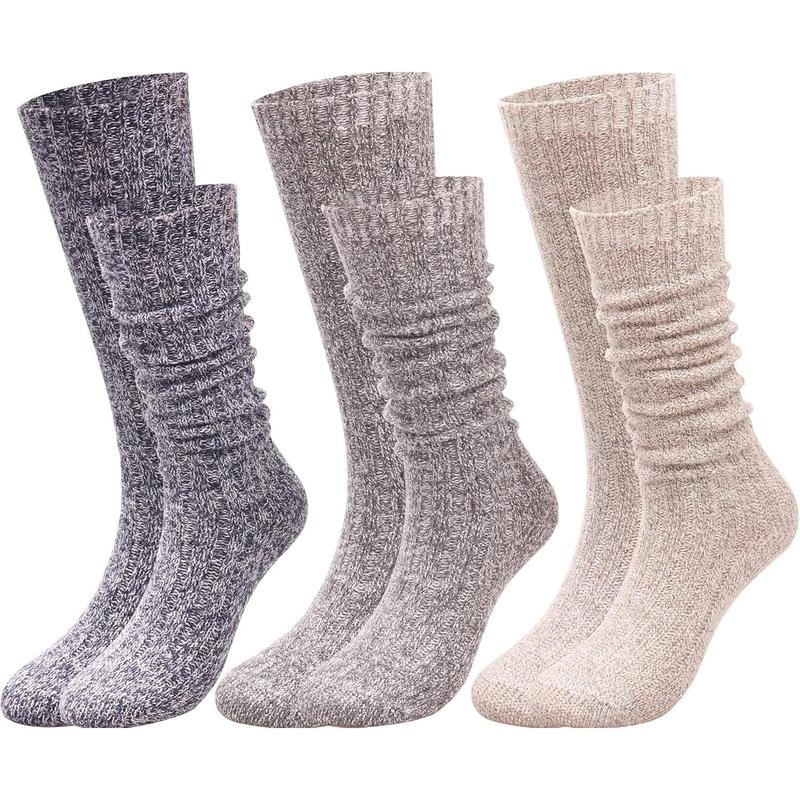 3 pairs women winter wool cable knit crew knee high boot socks, size 5-11 w605 Cotton Fashion Womenswear casual
