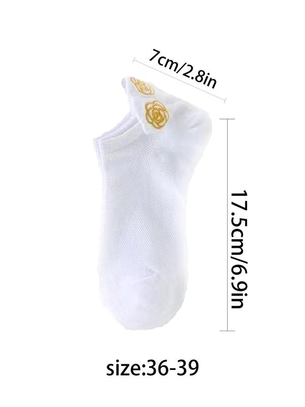 Women's 5 Pairs Floral Embroidering Ankle Socks, Casual Soft Comfy Breathable Low Cut Socks for Summer Daily Wear, Women's Socks