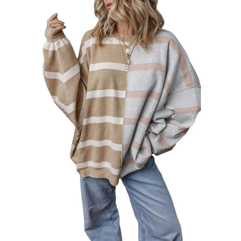 EVALESS Womens Casual Pullover Sweatshirts Crew Neck Striped Long Sleeve Knitted Color Block Loose Lightweight Sweaters 2024 Fashion Winter Outfits
