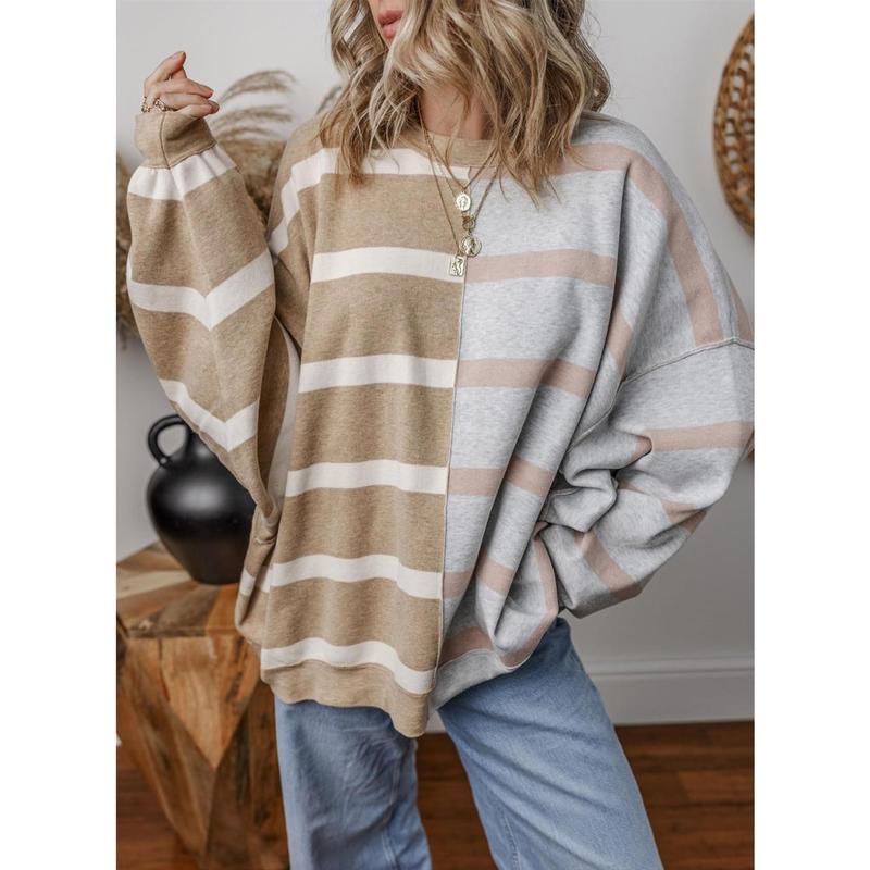 EVALESS Womens Casual Pullover Sweatshirts Crew Neck Striped Long Sleeve Knitted Color Block Loose Lightweight Sweaters 2024 Fashion Winter Outfits