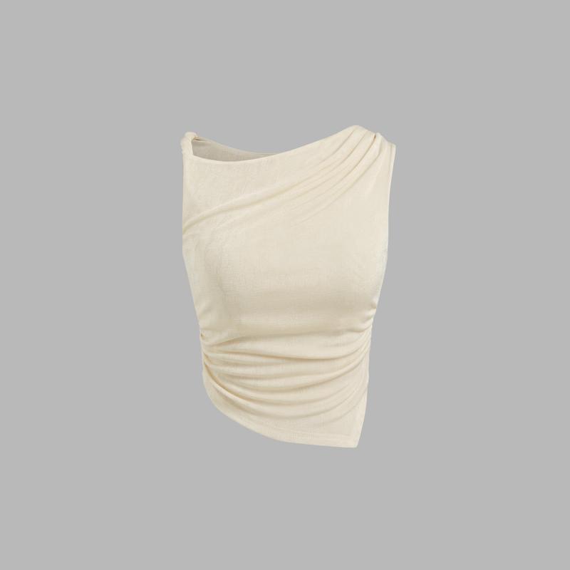 Cider [2 colors, size 0-10] Asymmetrical Neck Ruched Tank Top