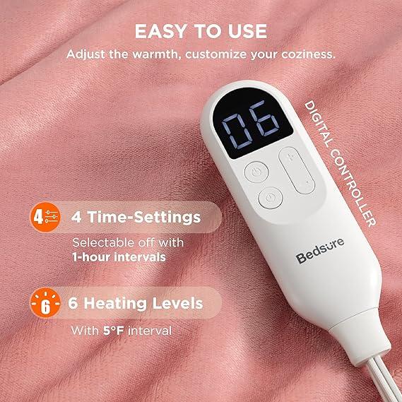 Bedsure Heated & Non-Heated Wearable Blanket Hoodie with Giant Pocket ,Oversized Hood,Elasticated Cuffs, Utra-Soft Flannel&Sherpa Blankets,4 Time Settings,6 Heating Setting and 3 hrs Timer Auto Shut Off,Luxurious Christmas Gifts Comfort  Plush Womenswear