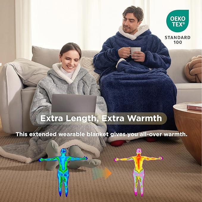 Bedsure Heated & Non-Heated Wearable Blanket Hoodie with Giant Pocket ,Oversized Hood,Elasticated Cuffs, Utra-Soft Flannel&Sherpa Blankets,4 Time Settings,6 Heating Setting and 3 hrs Timer Auto Shut Off,Luxurious Christmas Gifts Comfort  Plush Womenswear