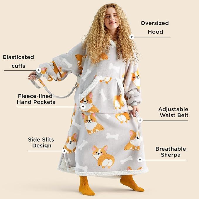 Bedsure Heated & Non-Heated Wearable Blanket Hoodie with Giant Pocket ,Oversized Hood,Elasticated Cuffs, Utra-Soft Flannel&Sherpa Blankets,4 Time Settings,6 Heating Setting and 3 hrs Timer Auto Shut Off,Luxurious Christmas Gifts Comfort  Plush Womenswear