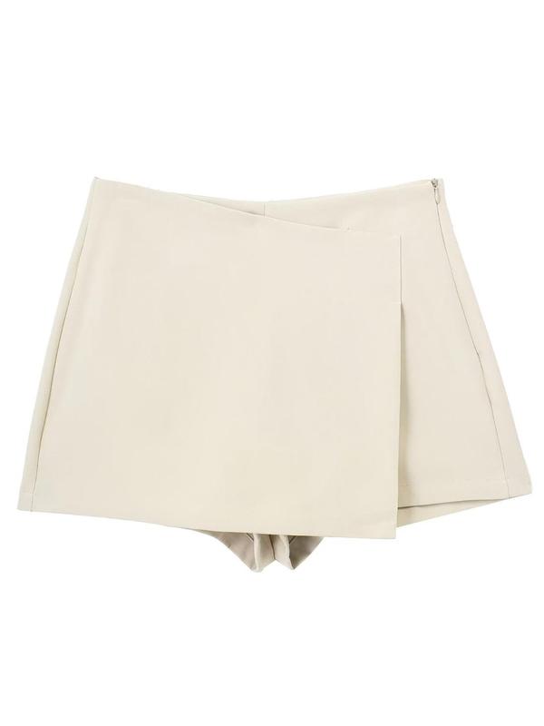 Women's 2 in 1 Asymmetrical  Skorts, Casual Solid Color Shorts for Summer, Ladies Bottoms for Daily Wear