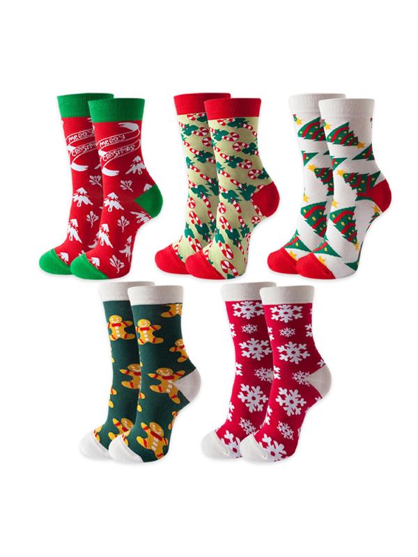 Unisex Christmas Print Crew Socks, Casual Comfortable Warm Socks for Fall & Winter, Men's and Women's Socks for Daily Wear