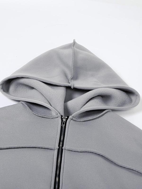 Women's Solid Zip Up Hooded Sweatshirt & Pocket Elastic Waist Pants Two-piece Set, Casual Drop Shoulder Long Sleeve Top & Trousers for Fall & Winter, 2 Piece Sets Women, Women's Clothes for Daily Wear
