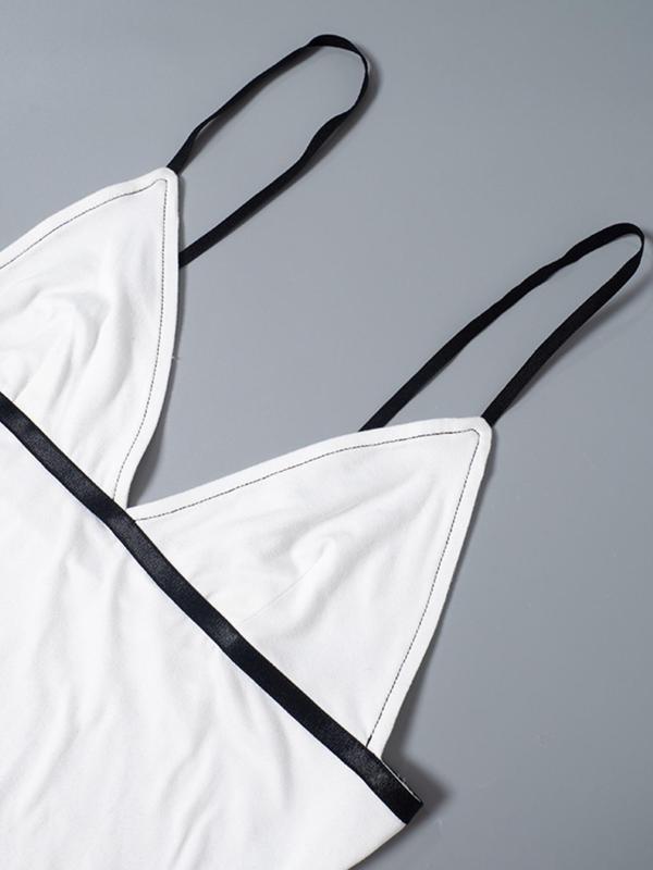 Women's Contrast Binding Adjustable Spaghetti Strap Crop Cami Top, Basic Mufti Clothes, Backless Cropped Top for Summer, Ladies Clothes, Going Out Tops, Crop Tops, Summer Outfits 2024, 90s Clothes, Office Siren Outfit