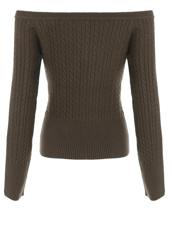 Women's Plain Cable Knit Halter Sweater, Casual Slim-fitting Long Sleeve Jumper for Fall & Winter, Ladies Knitwear for Daily Wear