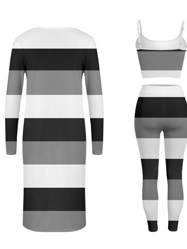 Three-piece Set Women's Solid Crop Cami Top & Pants & Long Cardigan, Casual Fashion Cozy Three Piece Outfits for Daily Outdoor Wear, Women Clothes for Spring & Fall, Fall Clothes 2024, Outfit Sets for Women