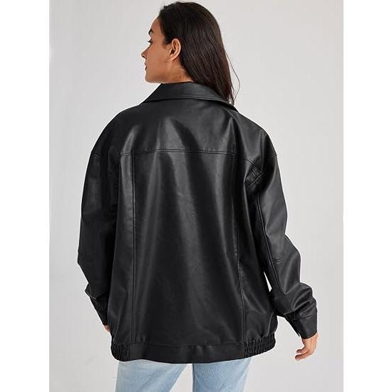 Womens Leather Jackets Oversized Faux Motorcycle Plus Size Moto Biker Coat Fall Outfits Fashion Clothes 2024 Casual Basic
