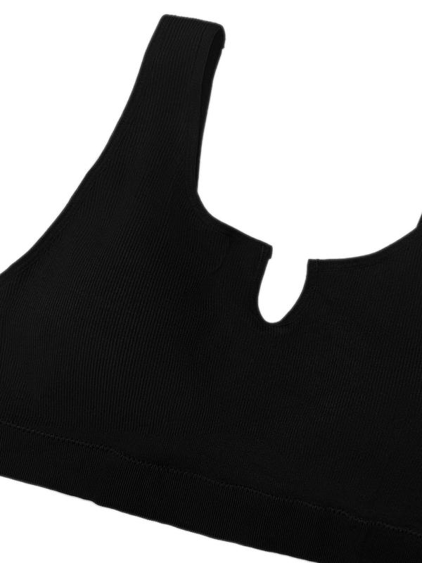 Plus Size Solid Notched Neck Wireless Bra, Casual Comfortable Breathable Push Up Bralette for Daily Wear, Women's Plus Size Lingerie for All Seasons
