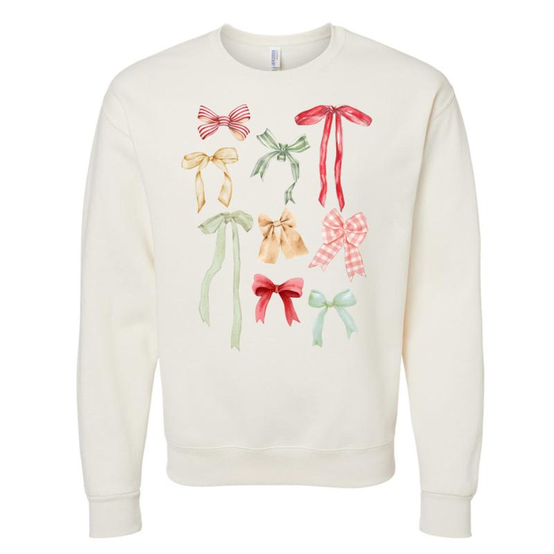 ‘Holiday Bow Show’ Festive Sweatshirt, Christmas Classic Bow Graphic Crew
