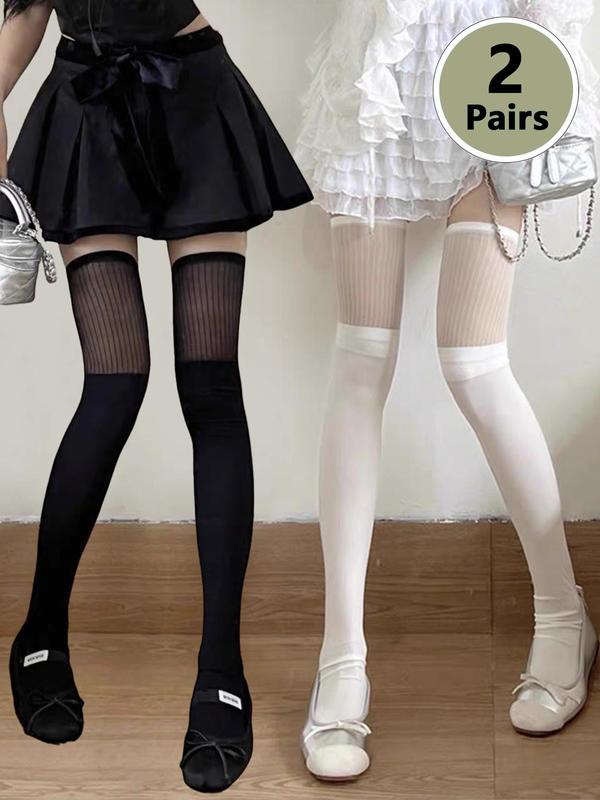Women's Solid Sheer Over The Knee Socks, Casual Comfy Breathable Socks for Daily Wear, Ladies Socks for Summer